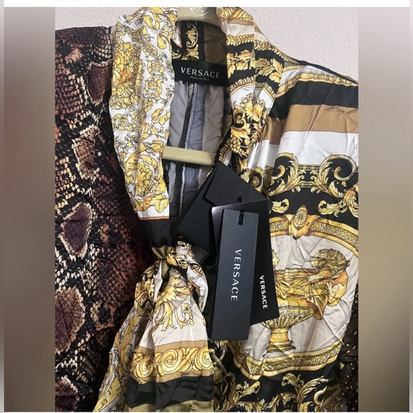 Versace Signature-Prints Patchwork Wrinkle-detail Mini Shirt-dress SZ 44EU/8US - Picture 8 of 16